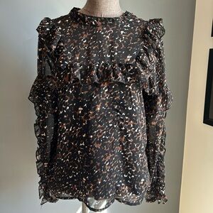 Elegant Black and Brown Ruffle Top